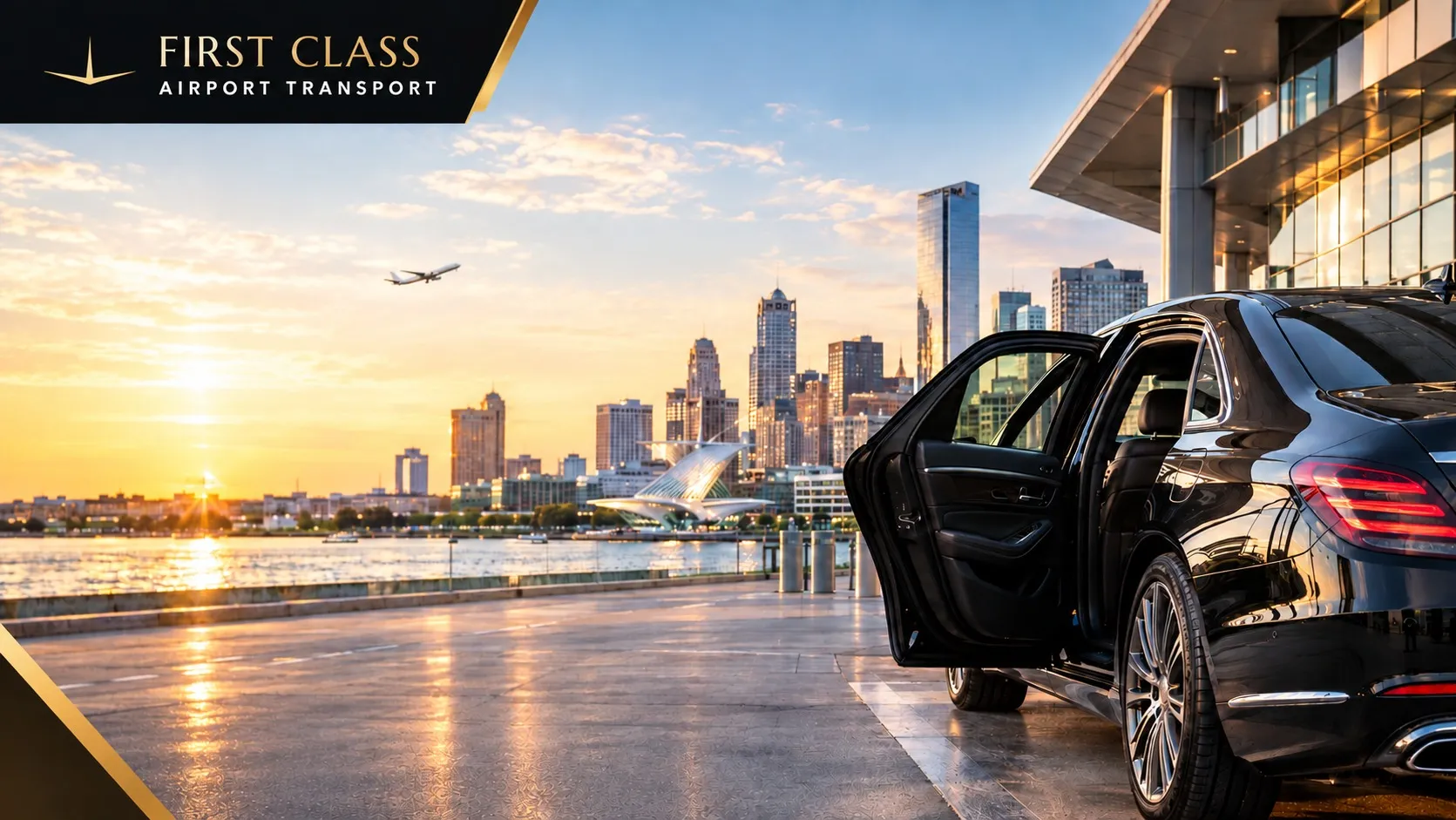 Business traveler getting into a private car service outside Milwaukee airport
