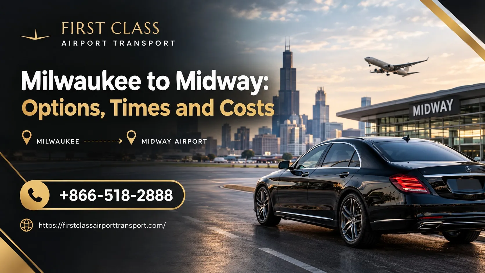 Milwaukee to Midway Airport transportation with a luxury car on the road to Chicago.