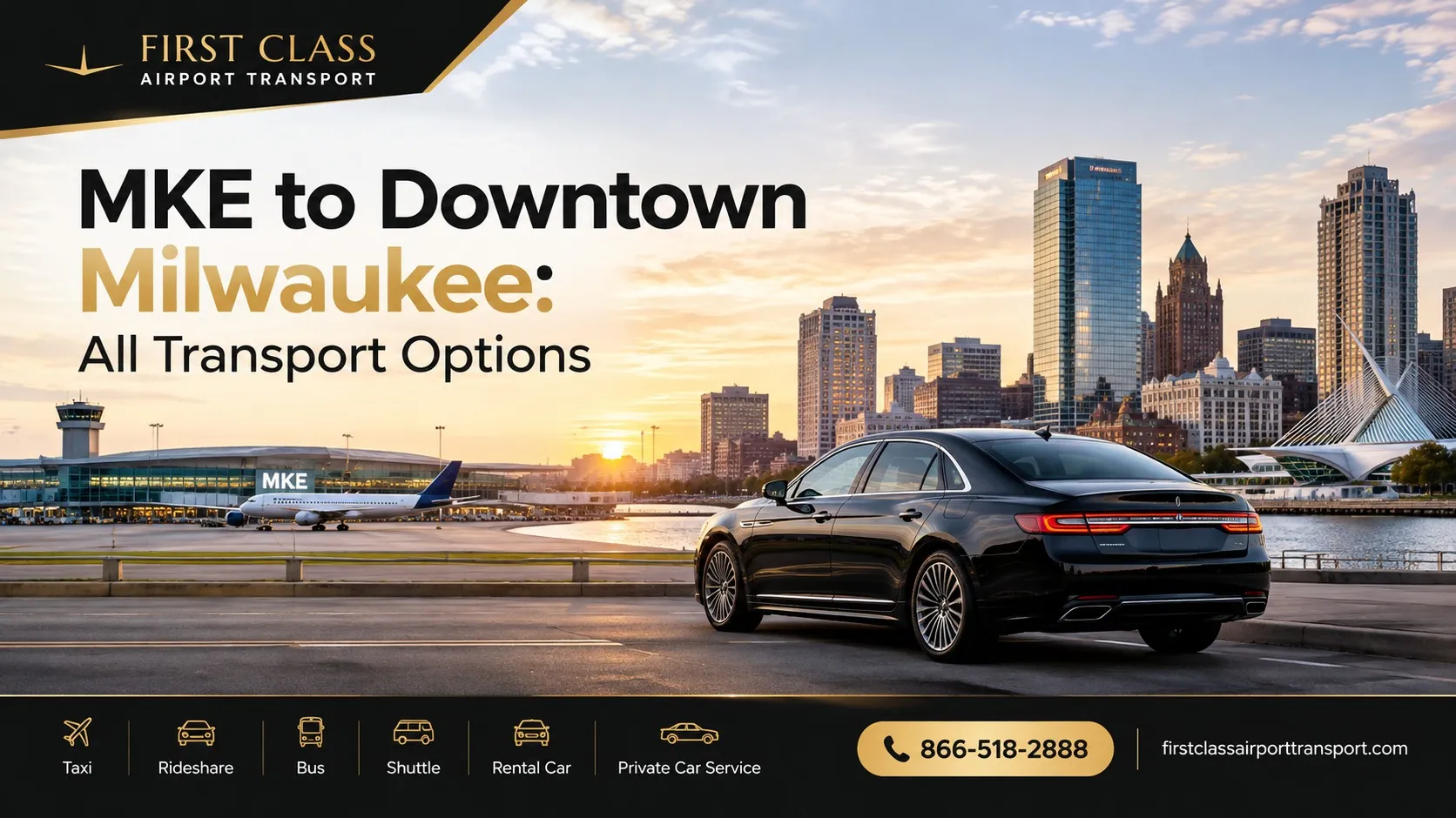 Private car service picking up a passenger at Milwaukee Mitchell International Airport for a ride to downtown Milwaukee